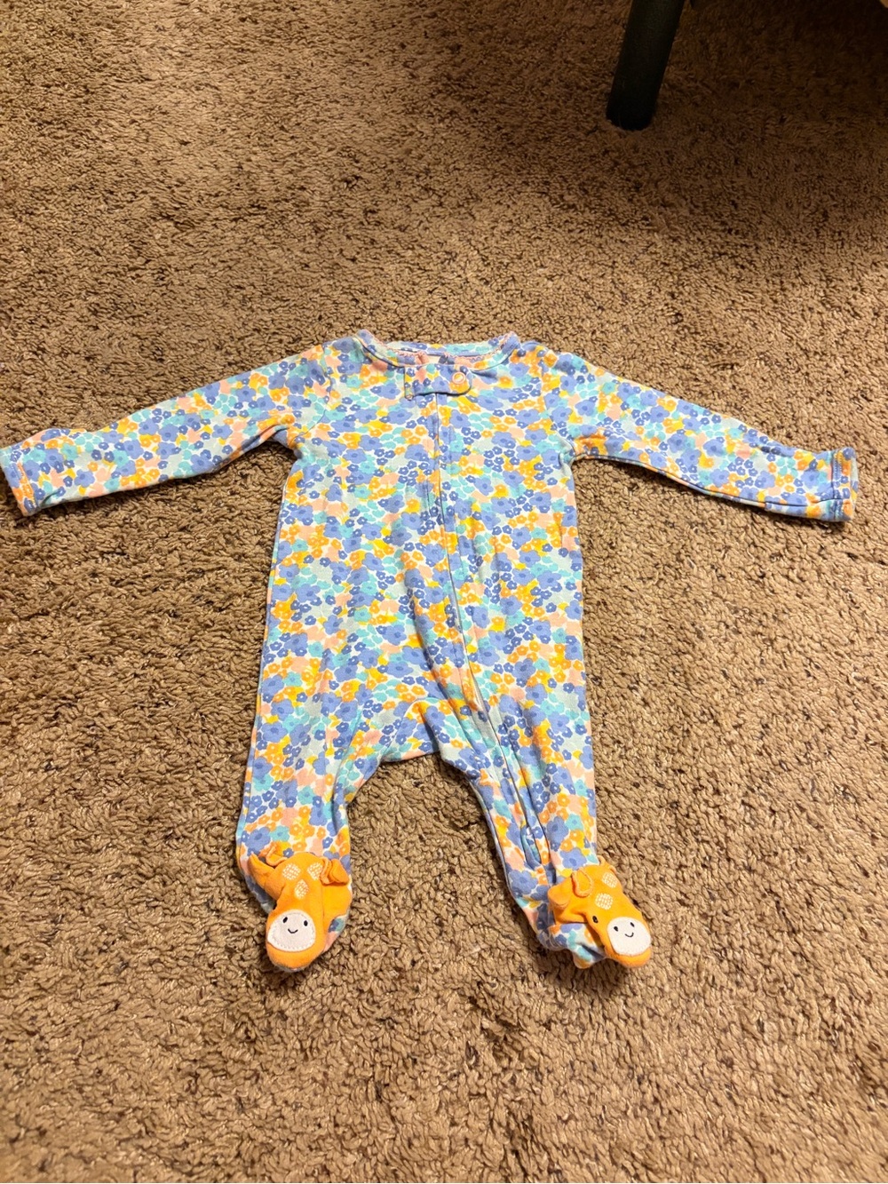 Carter's Blue and Yellow Floral Footed One-Piece